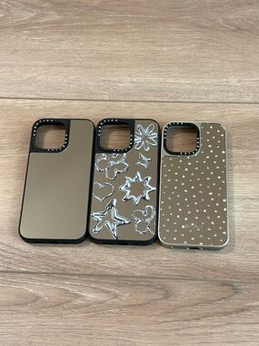 Casetify iPhone 15 Pro Max Cases - Mirror, Stars/Chrome Doodle, Girly Gold Dots